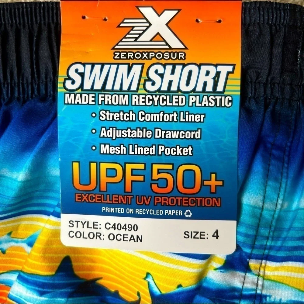 NWT ZeroXposur boys shark swim trunks with goggles size 4